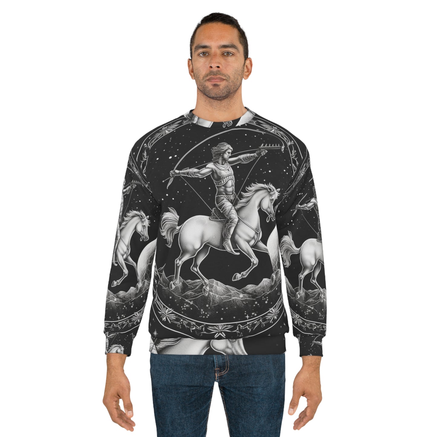 Sagitario Zodiaco Diseño de arquero blanco y negro - Sudadera unisex (AOP)