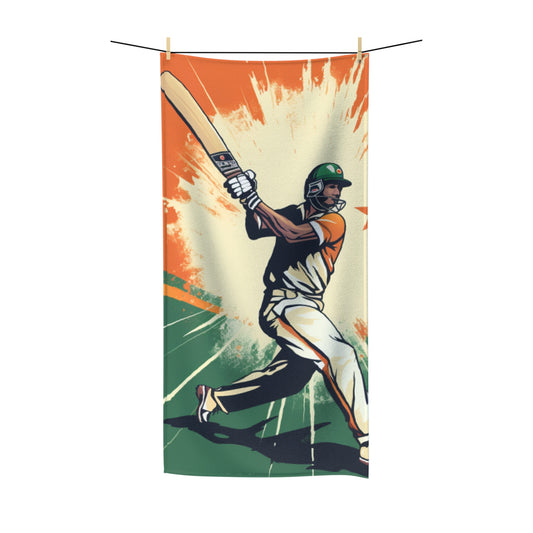 India Cricket Star: Batsman With Willow Bat, National Flag Style - Sport Game - Polycotton Towel