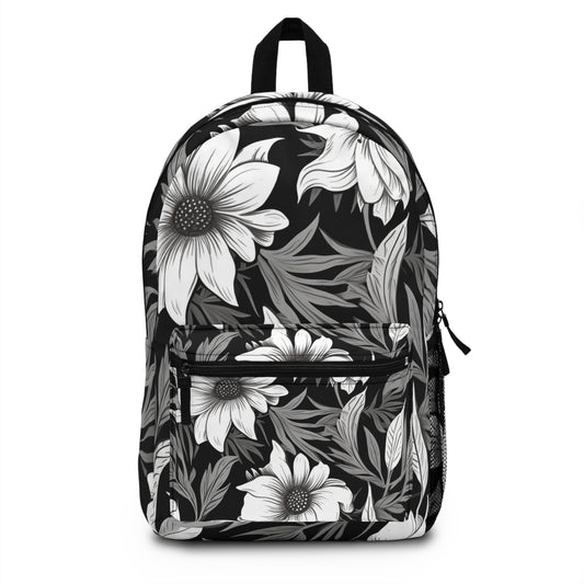 Floral monocromático: maximalismo de flores, estampado de flores de acuarela, decoración en crema suave - Mochila 