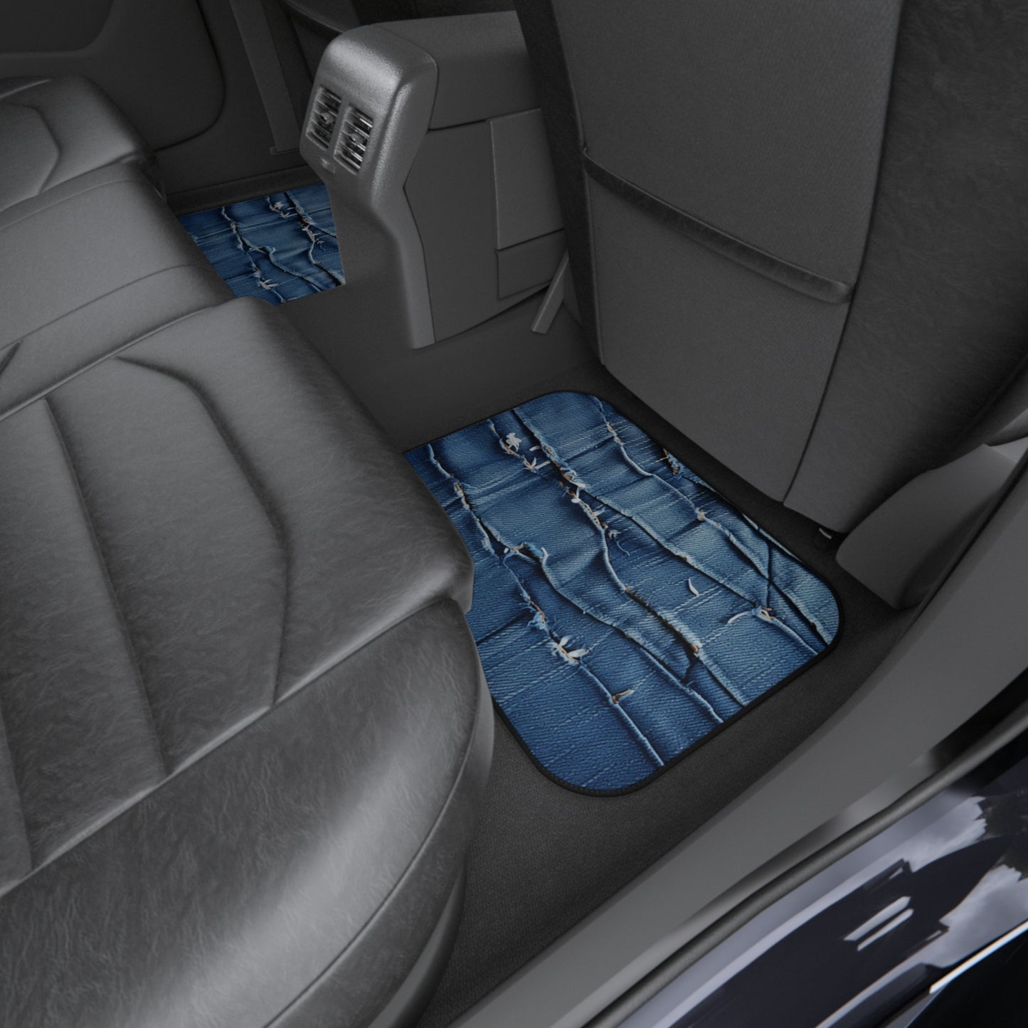 Denim desgastado azul medianoche: diseño resistente, rasgado y elegante - Alfombrillas para coche (juego de 4) 