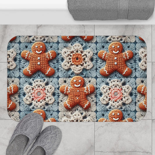 Christmas Holiday Delight: Crocheted Gingerbread Smile Pattern with Lace Snowflakes - Bath Mat