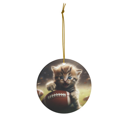 Football Kitten Touchdown: Tabby's Winning Play Sport Game - Ceramic Ornament, 4 Shapes