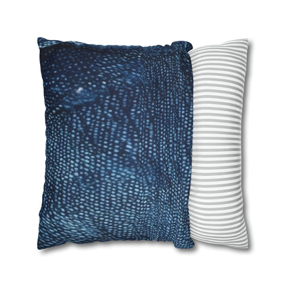 Dark Blue: Distressed Denim-Inspired Fabric Design - Spun Polyester Square Pillow Case