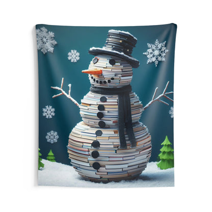 Enchanted Reader Snowman: Book Stack Lover Christmas Frosty Figure - Indoor Wall Tapestries