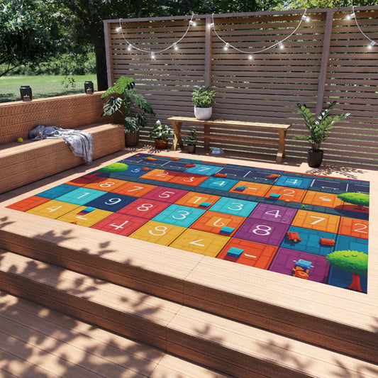 Imaginative Hopscotch: Durable Kids Game Creative Play Outdoor Rug, Bright & Fun Design