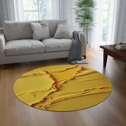 Banana Yellow Lemon: Bold Distressed, Denim-Inspired Fabric - Round Rug