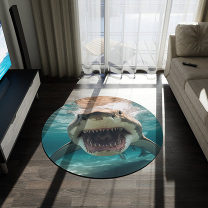 Bull Shark: River Monster Menace - Realistic Dark Water Predator - Round Rug