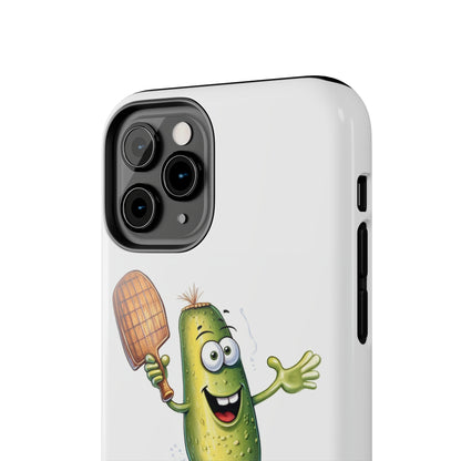 Pickle Player Action: Cartoon Swinging Pickleball Paddle - Sporty Charm - Tough Phone Cases