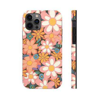 Groovy 1960s 1970s Pink & Orange Daisy Mod Floral - Tough Phone Cases