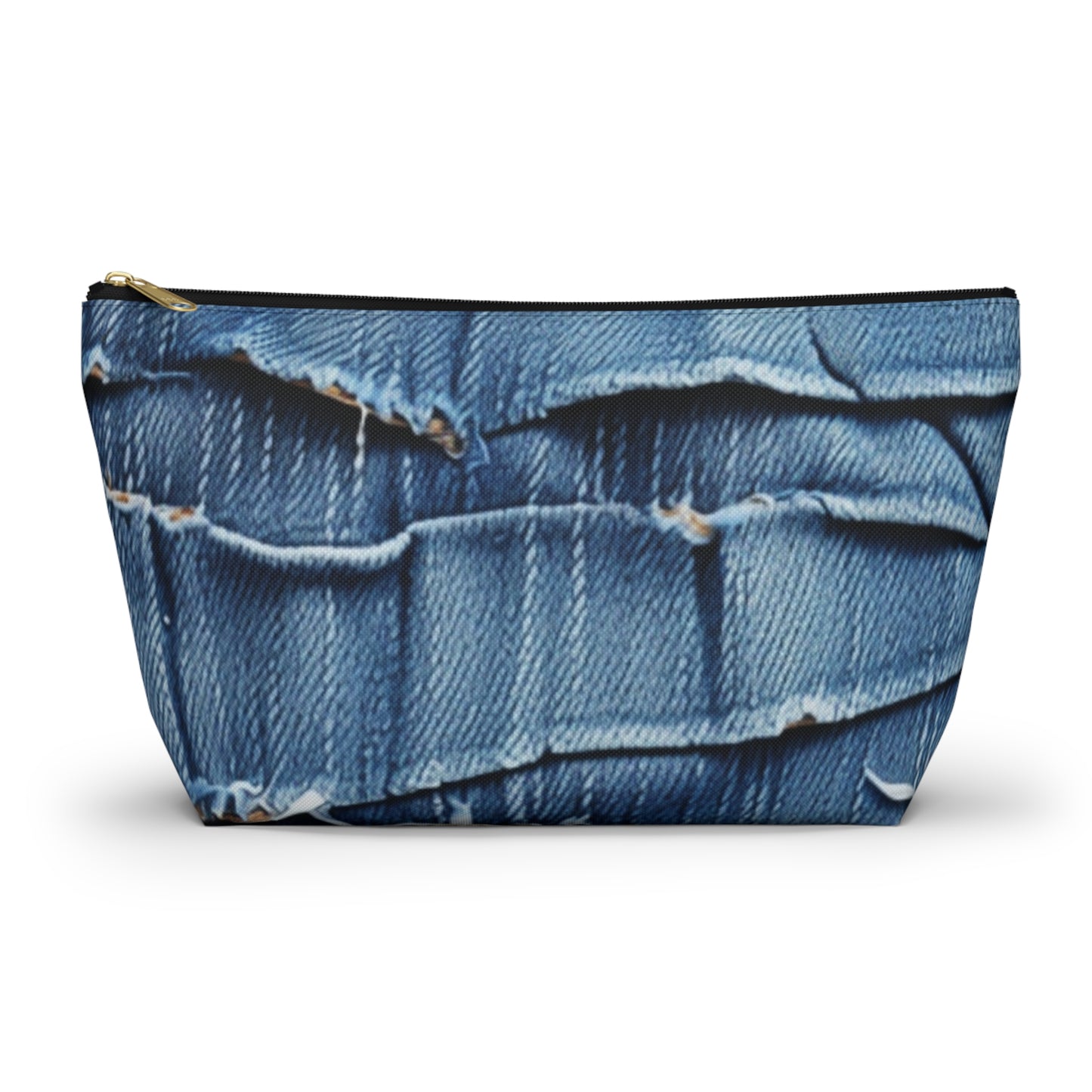 Midnight Blue Distressed Denim: Rugged, Torn & Stylish Design - Accessory Pouch w T-bottom