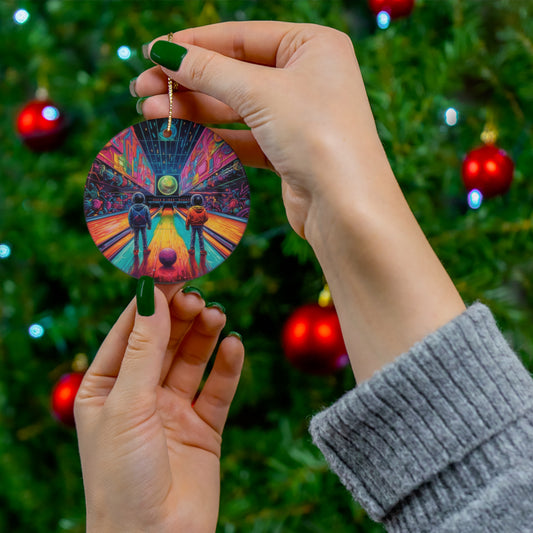 Trippy Bowling Alley: Retro-Futuristic Pin Strike Zone - Ceramic Ornament, 4 Shapes