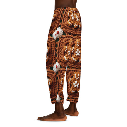 Gingerbread Man Crochet, Classic Christmas Cookie Design, Festive Yuletide Craft. Holiday Decor - Men's Pajama Pants (AOP)