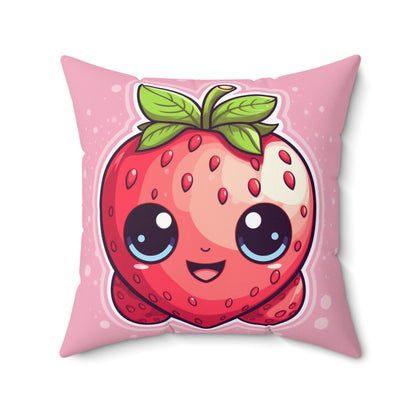 Kawaii Strawberry Adventure - Anime Classic Traditional Japanese Fruit - Otaku Artwork - Spun Polyester Square Pillow