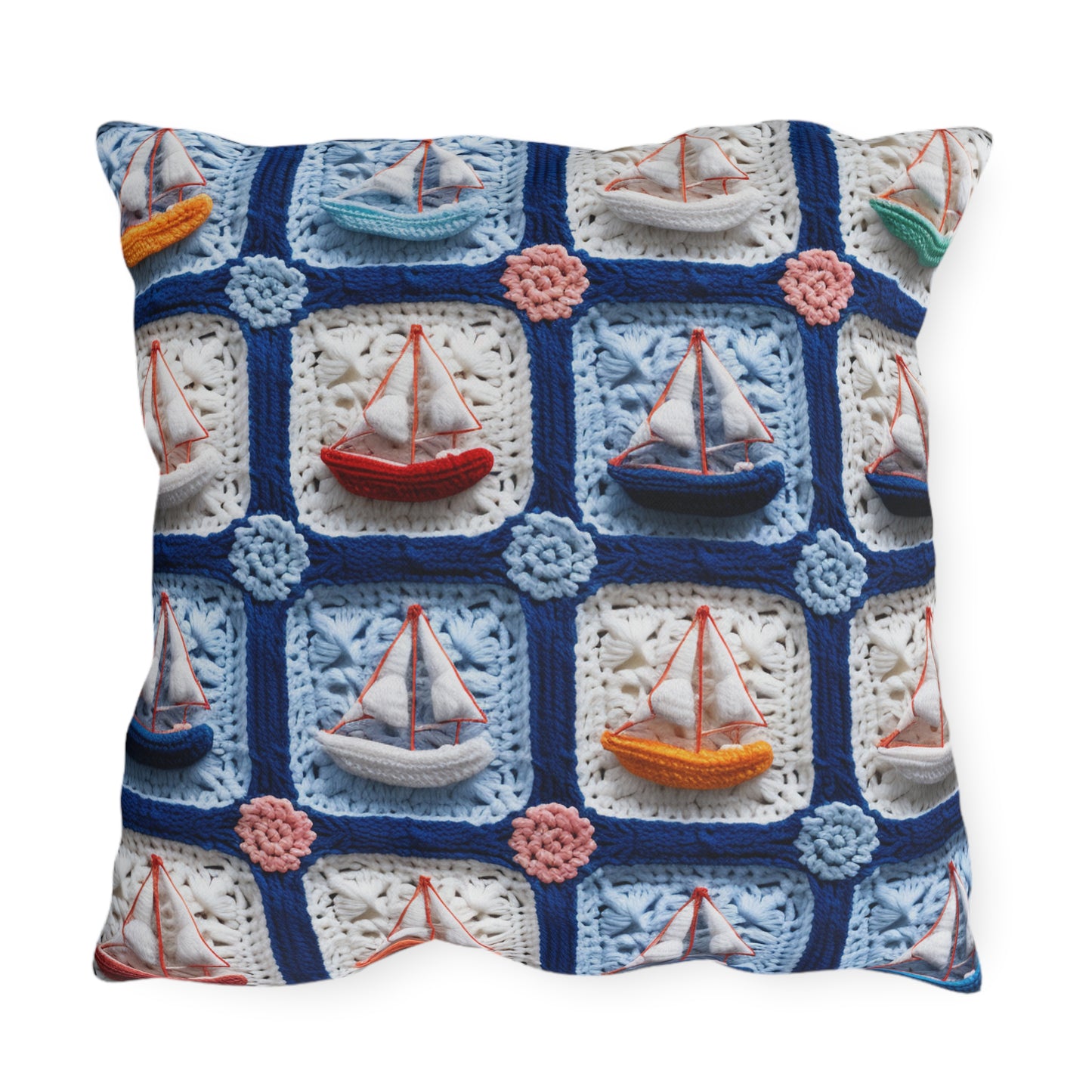 Crochet Boat Ship Sea Vessel Ocean Beach Travel Yacht Design - Outdoor Pillows