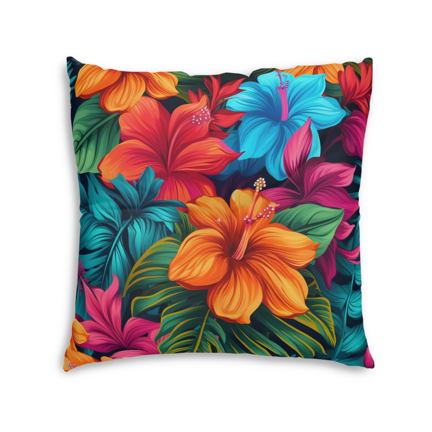 Hawaiian-Inspired Tropical Floral Pattern Design Tufted Floor Pillow, Square