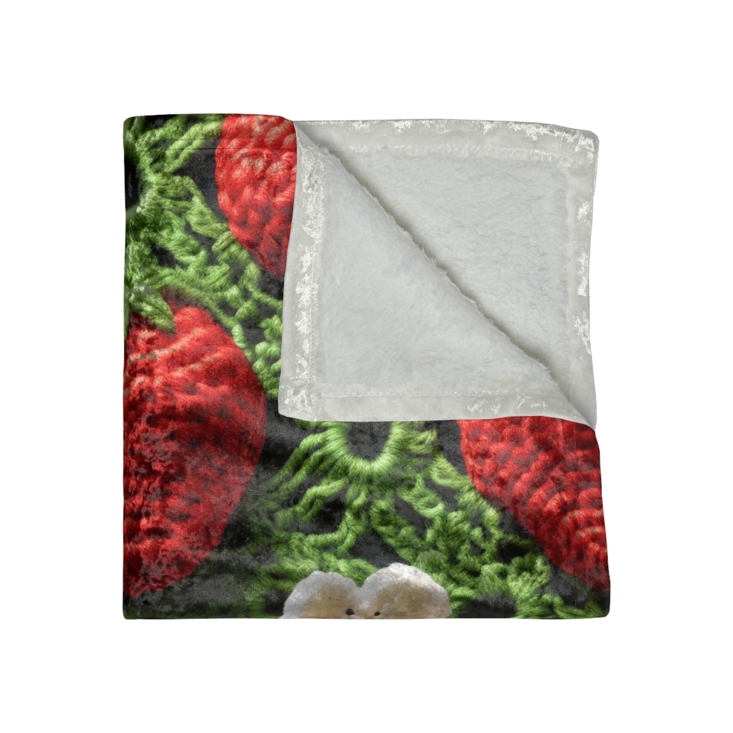 Strawberry Field Crochet - Forever Forest Greens - Fruit Berry Harvest Crop - Crushed Velvet Blanket