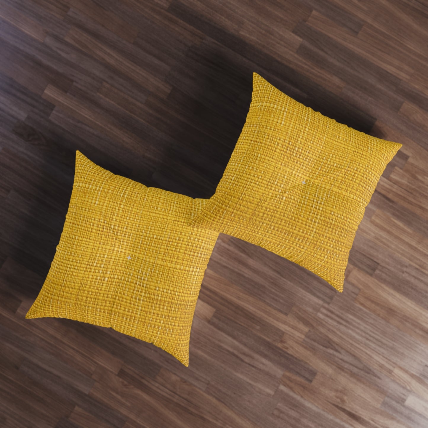 Radiant Sunny Yellow: Denim-Inspired Summer Fabric - Tufted Floor Pillow, Square