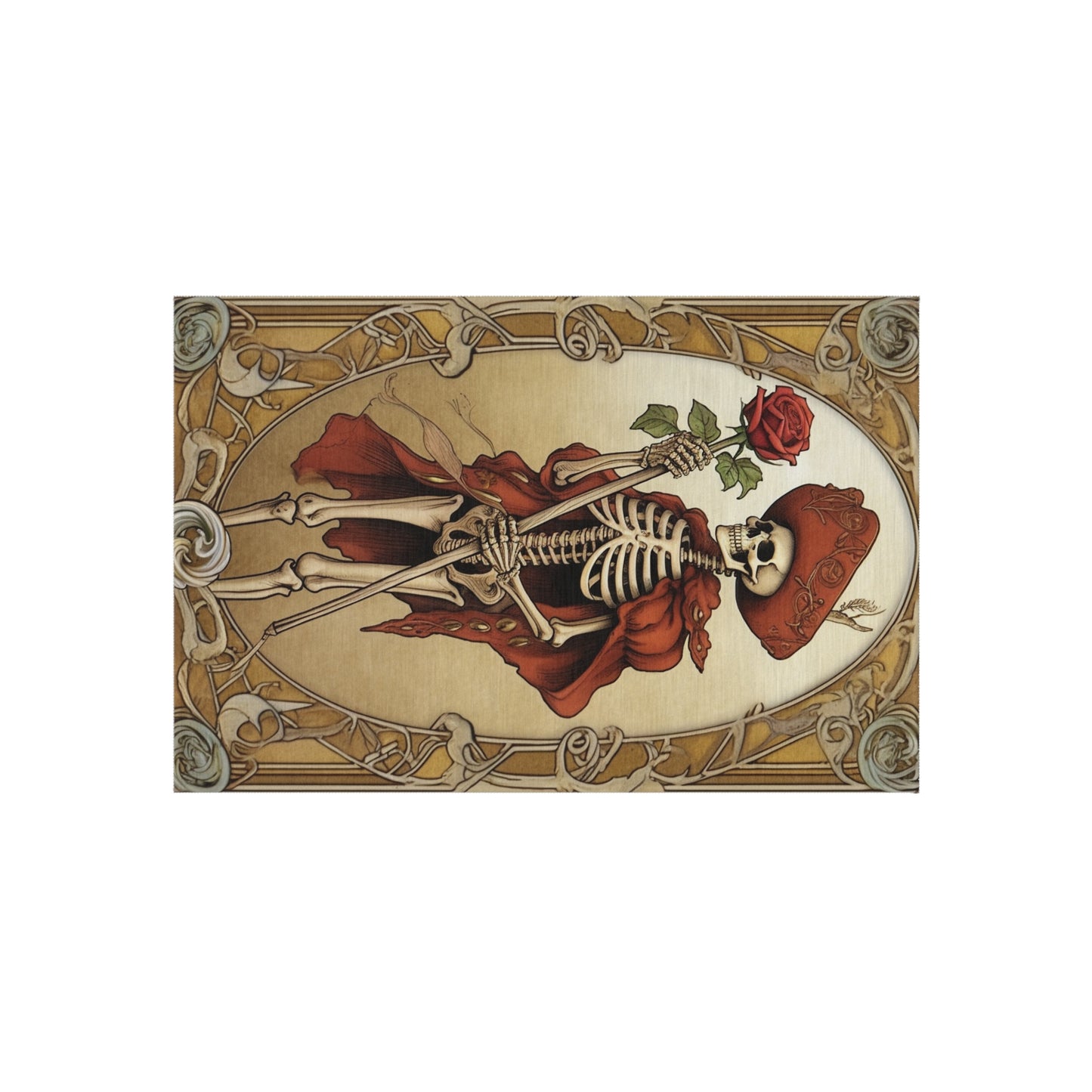 Death Card Tarot - Skeleton, Rose, and Transformation Journey - Outdoor Rug