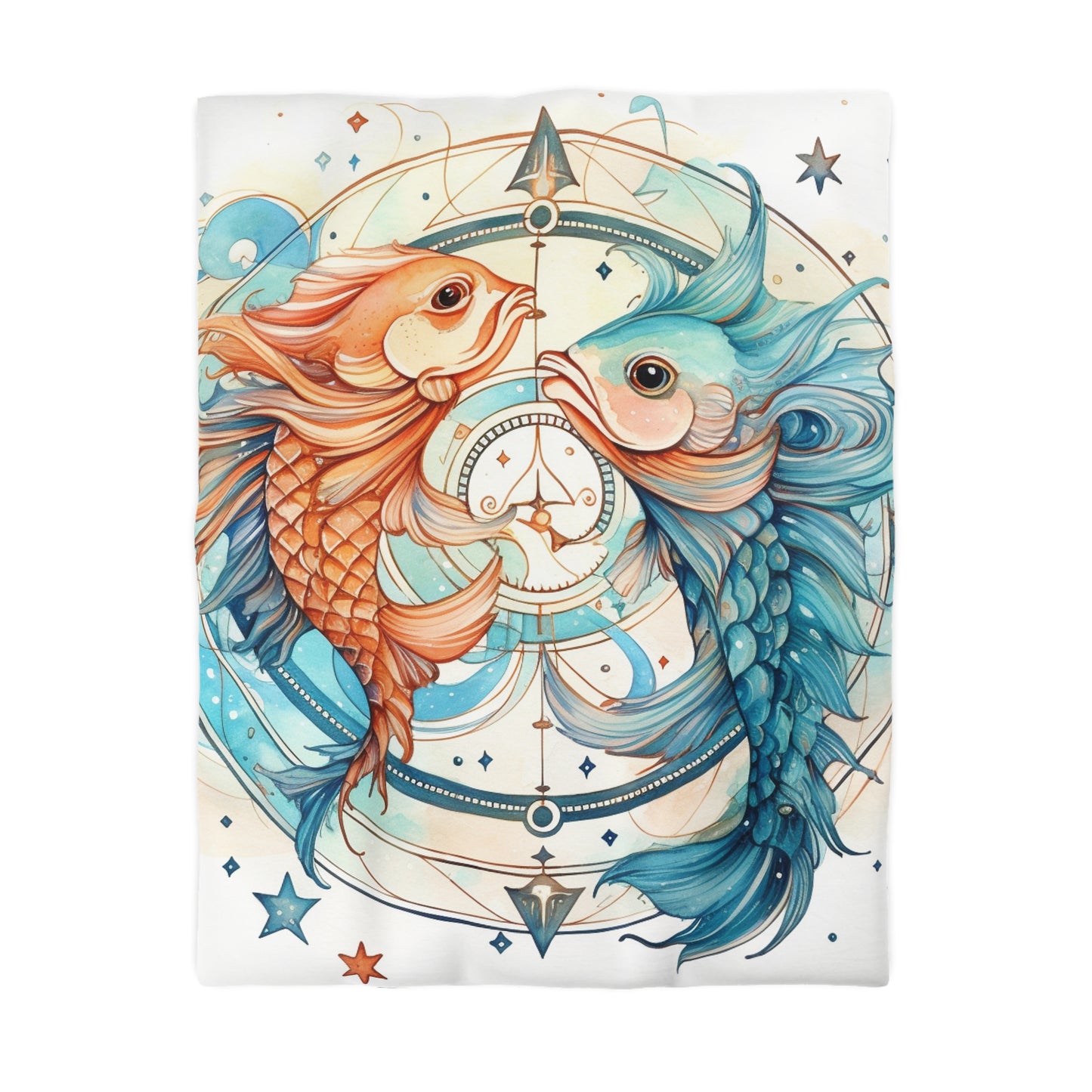 Pisces Zodiac Horoscope - Starry Watercolor & Ink, Hyper-Detailed Fish Microfiber Duvet Cover