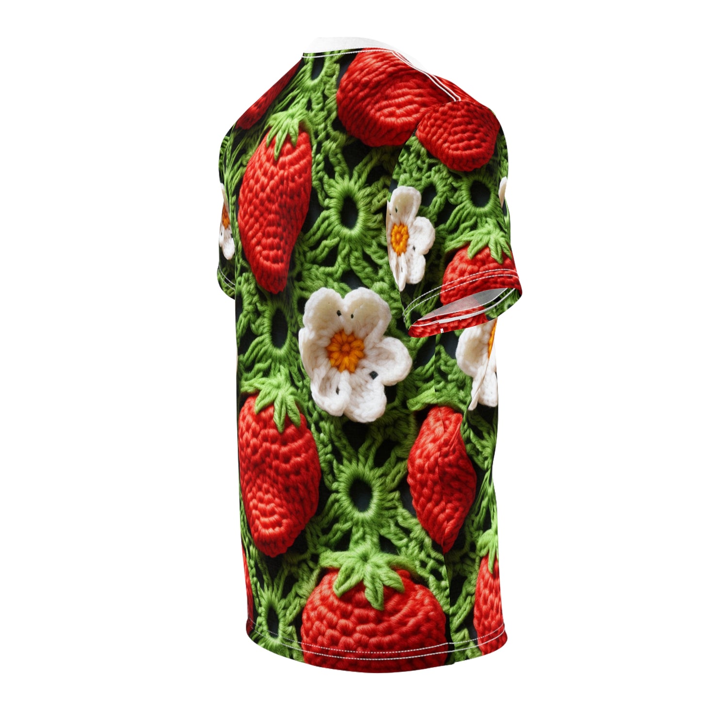 Ganchillo de campo de fresas - Forever Forest Greens - Cultivo de cosecha de bayas de frutas - Camiseta unisex de corte y costura (AOP) 