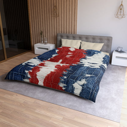 Patriotic Red, White & Blue: Distressed Denim-Style, Torn Fabric - Microfiber Duvet Cover