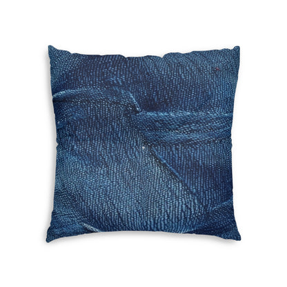 Dark Blue: Distressed Denim-Inspired Fabric Design - Tufted Floor Pillow, Square