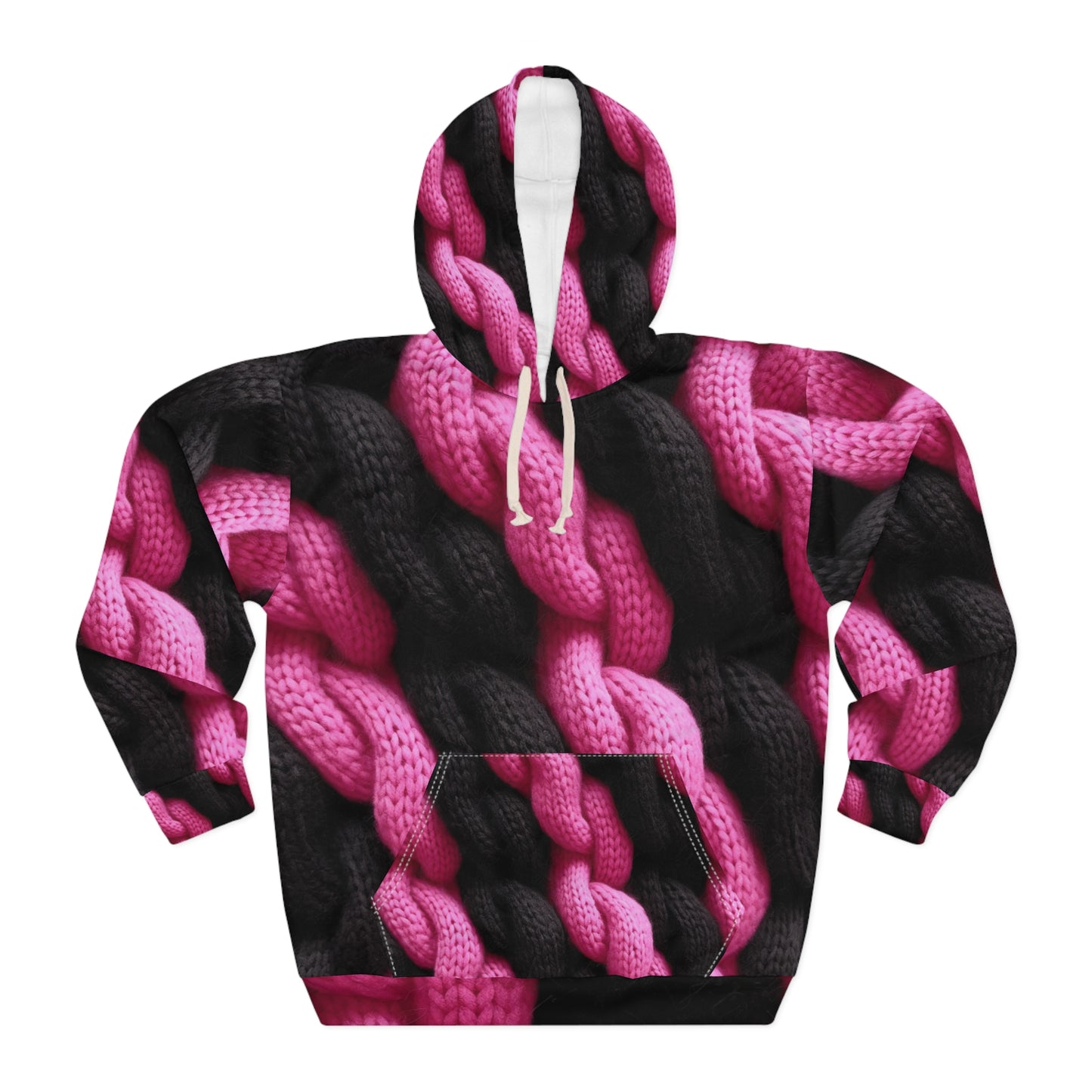 Knitted Hot Pink & Black Texture - Cozy Doll Chic Design for Crafting - Unisex Pullover Hoodie (AOP)