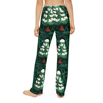 Evergreen Christmas Trees Crochet, Festive Pine Tree Holiday Craft, Yuletide Forest, Winter - Kids Pajama Pants (AOP)