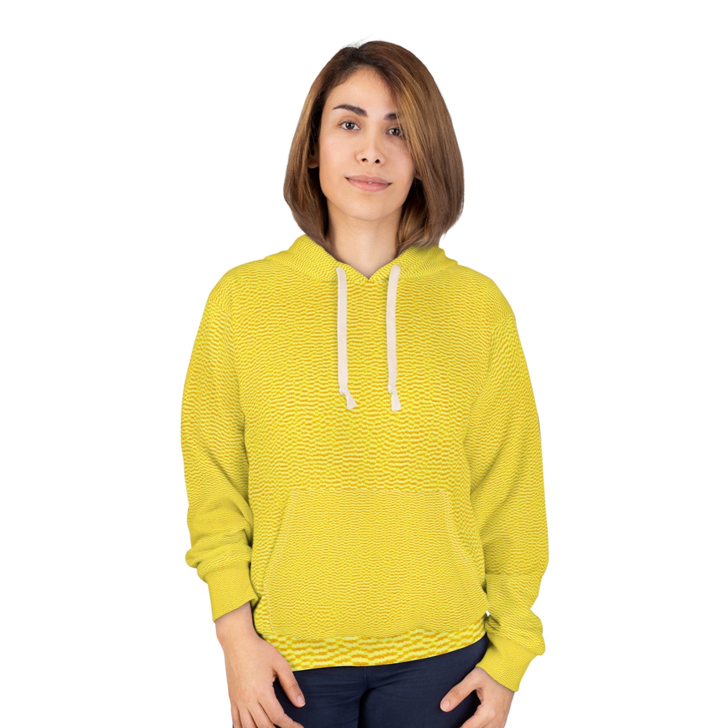 Sunshine Yellow Lemon: Denim-Inspired, Cheerful Fabric - Unisex Pullover Hoodie (AOP)