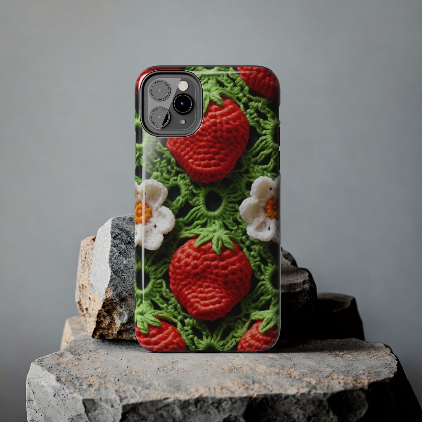 Strawberry Field Crochet - Forever Forest Greens - Fruit Berry Harvest Crop - Tough Phone Cases