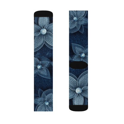 Hawaiian Flower Design - Denim-Inspired Decor Piece - Sublimation Socks