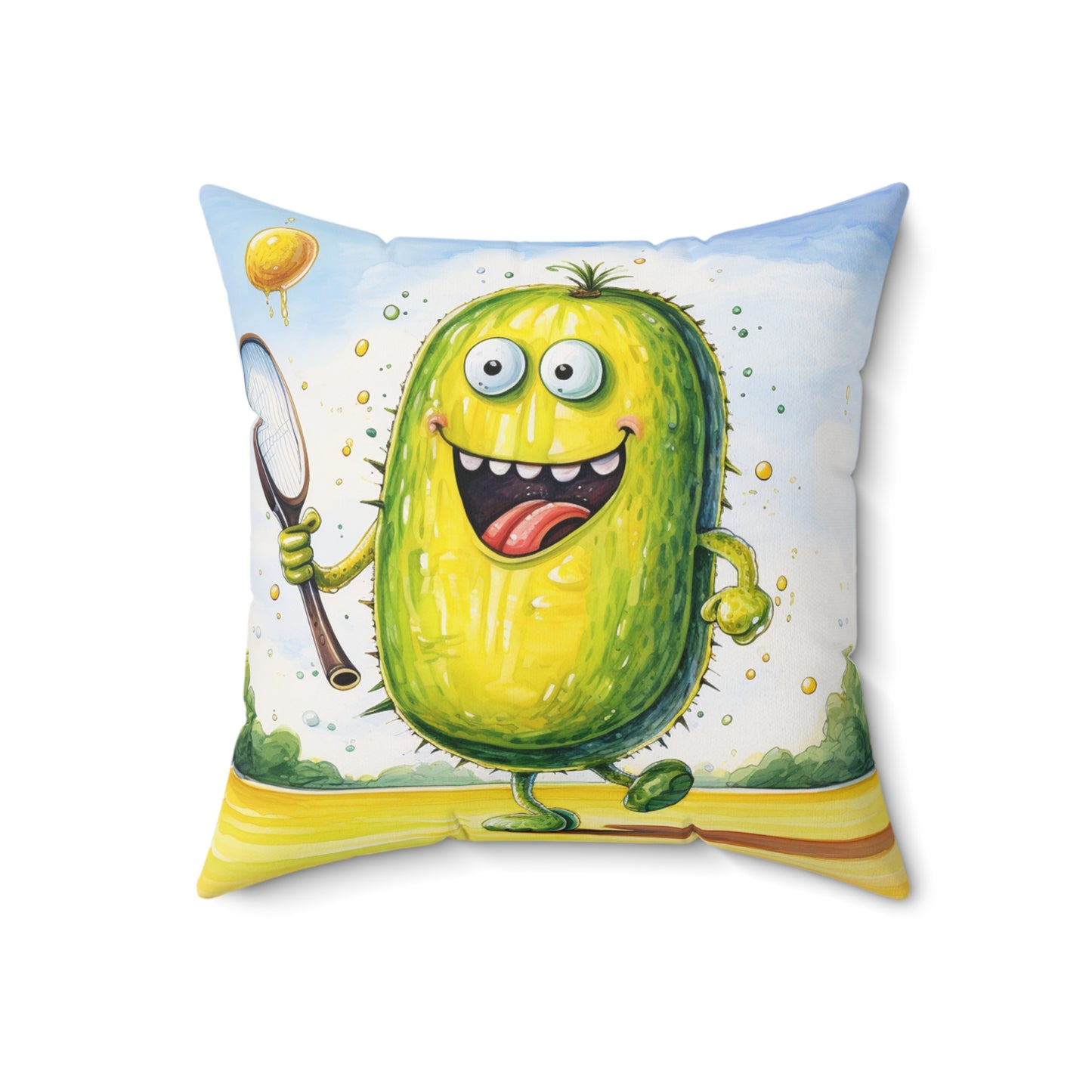 Pickleball Sport: Athletic Pickle Playing Game with Net and Paddle - Spun Polyester Square Pillow