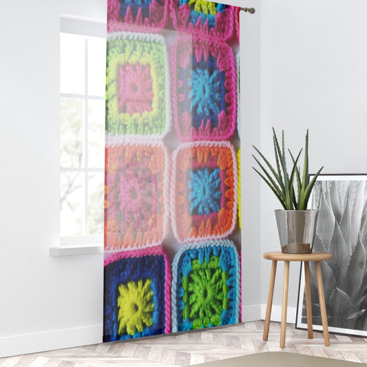 Crochet Granny Square, Summer Cotton, Patchwork, Retro Floral Design, Crochet Cotton - Window Curtain