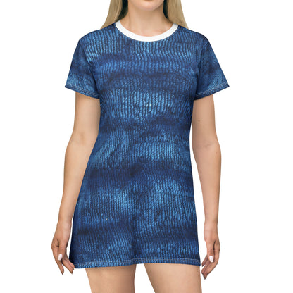 Blue Spectrum: Denim-Inspired Fabric Light to Dark - T-Shirt Dress (AOP)