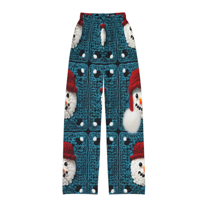 Snowman Crochet Craft, Festive Yuletide Cheer, Winter Wonderland - Kids Pajama Pants (AOP)