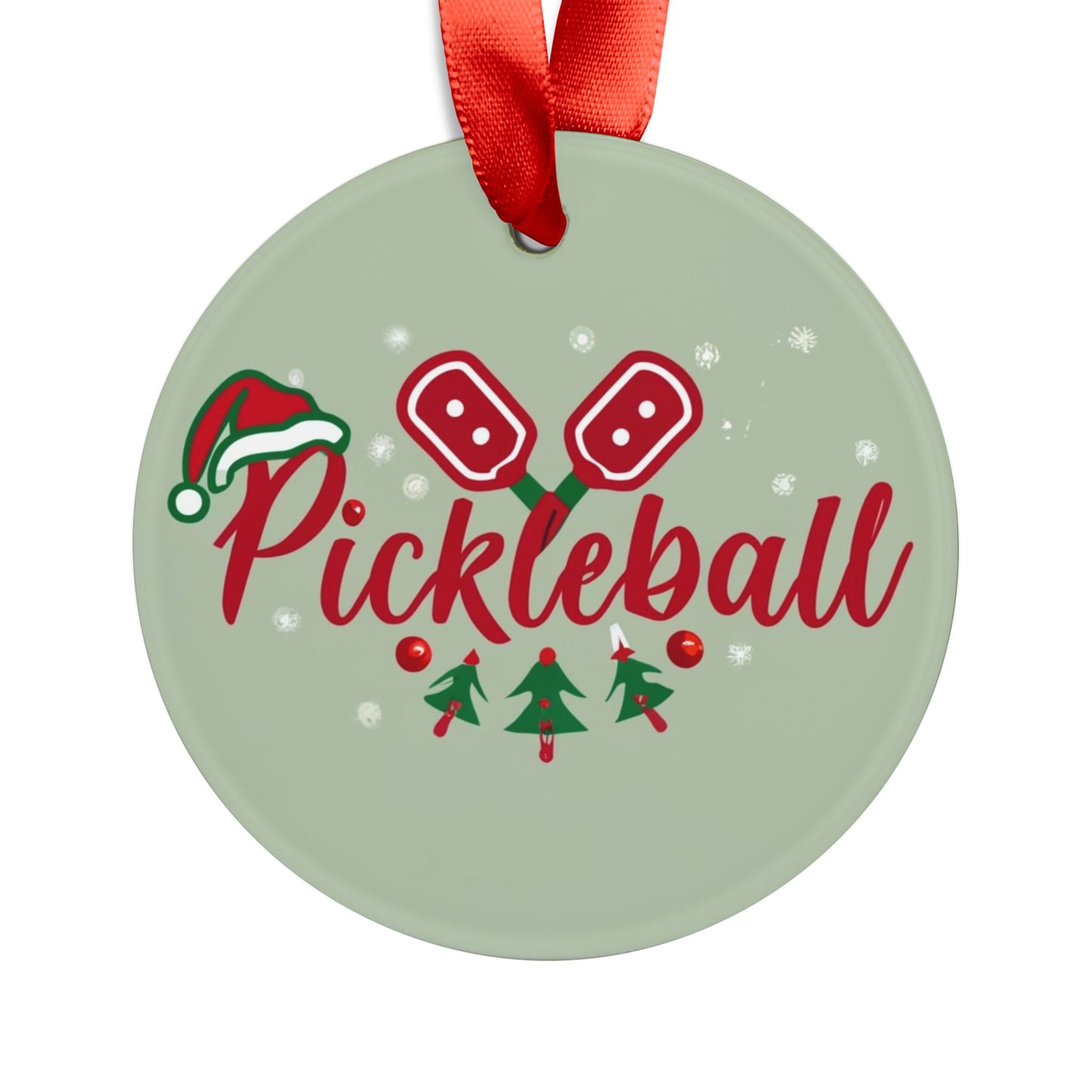 Festive Pickleball Paddle Christmas - Acrylic Ornament with Ribbon