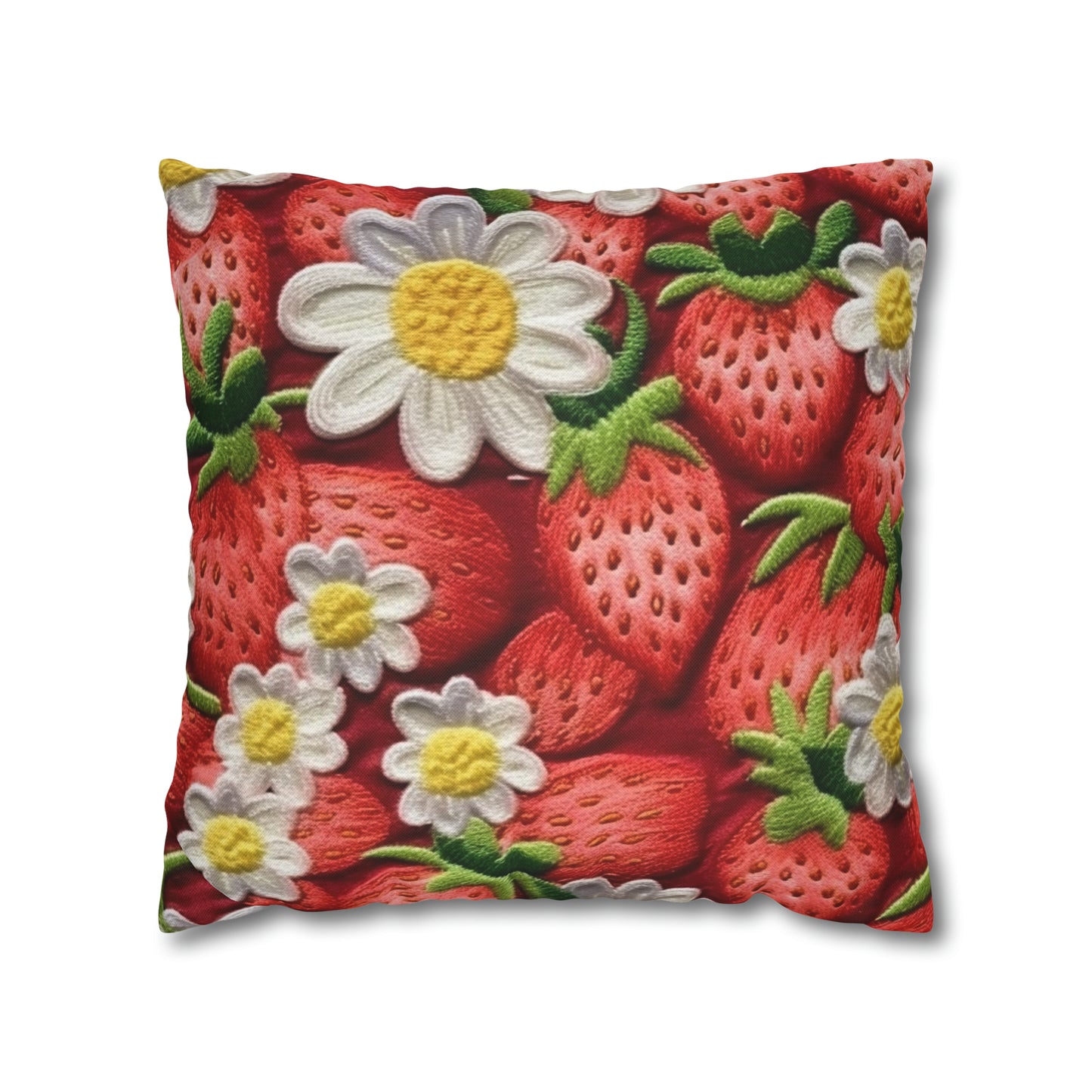 Strawberry Strawberries Embroidery Design - Fresh Pick Red Berry Sweet Fruit - Spun Polyester Square Pillow Case