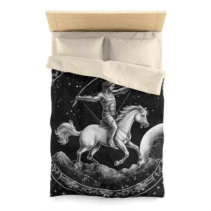 Diseño de arquero blanco y negro del zodiaco Sagitario - Funda nórdica de microfibra