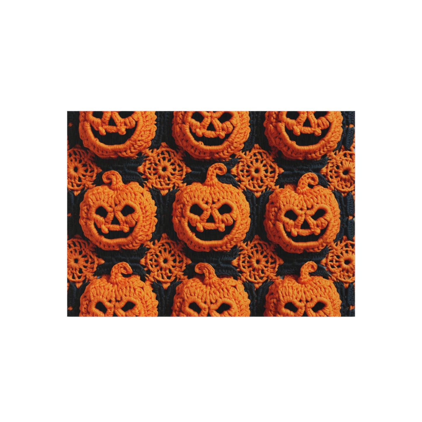 Halloween Crochet Pumpkin Scary Horror Festive Holiday Pattern - Outdoor Rug