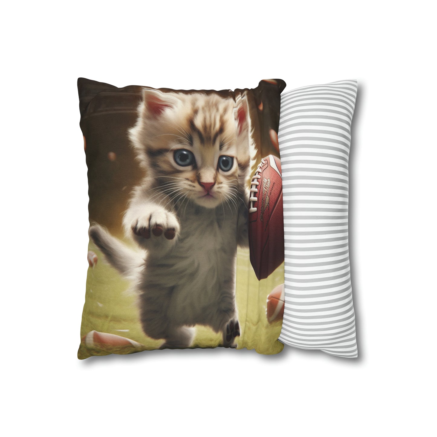 Football Kitty Fantasy: Feline Cat American Sport Quarterback - Spun Polyester Square Pillow Case