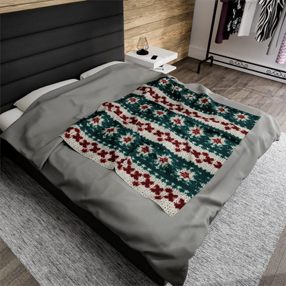 Christmas Knit Crochet Holiday, Festive Yuletide Pattern, Winter Season - Velveteen Plush Blanket