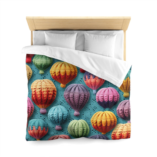 Crochet Hot Air Balloons Sky Travel Transport Scenic Style - Microfiber Duvet Cover