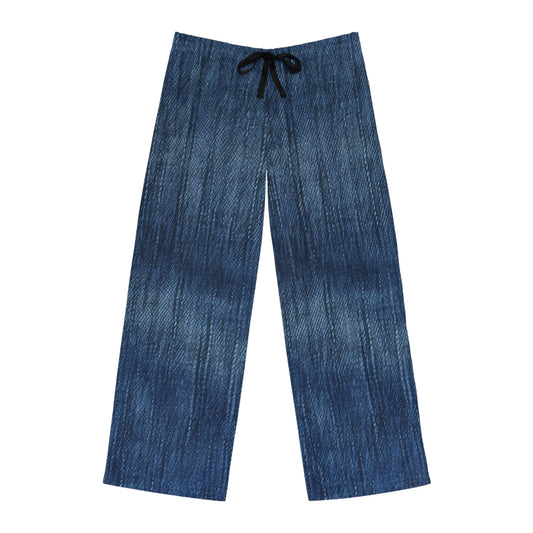 Indigo Splash: Washed Denim Reverie in Deep Blue - Men's Pajama Pants (AOP)