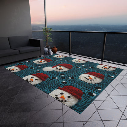 Snowman Crochet Craft, Festive Yuletide Cheer, Winter Wonderland - Outdoor Rug