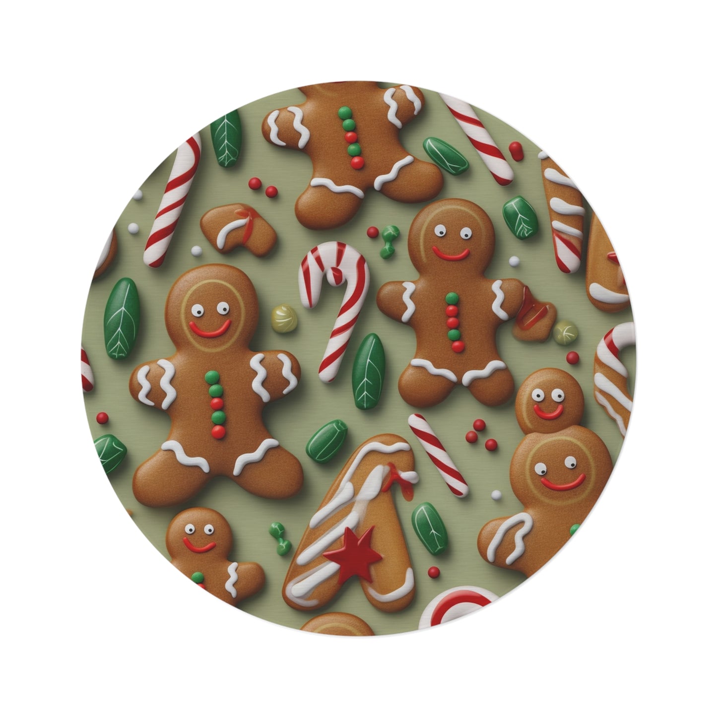 Gingerbread Man Christmas Cookie - Tree - Candy Cane - Round Rug