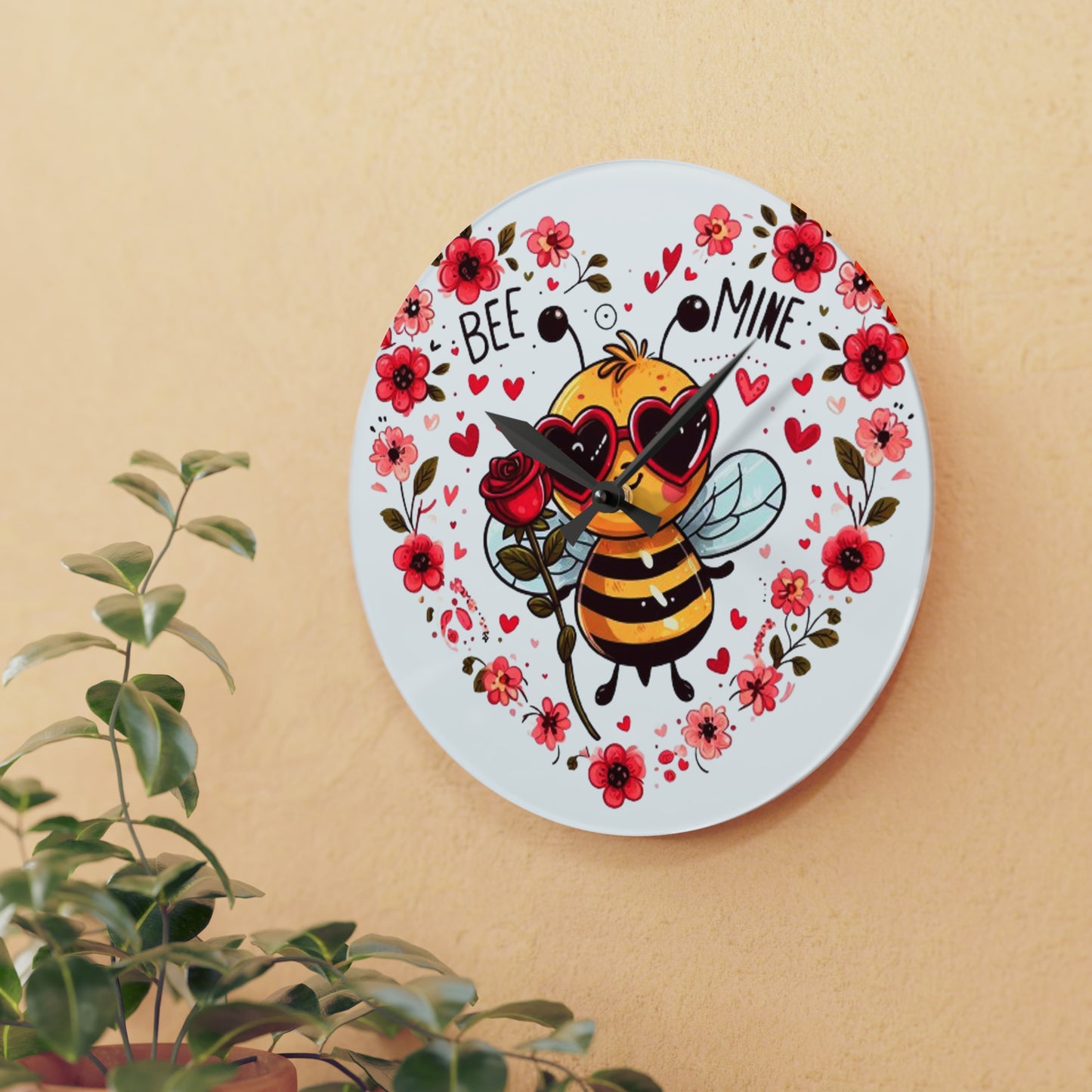 Bee Mine Valentine Heart - Acrylic Wall Clock