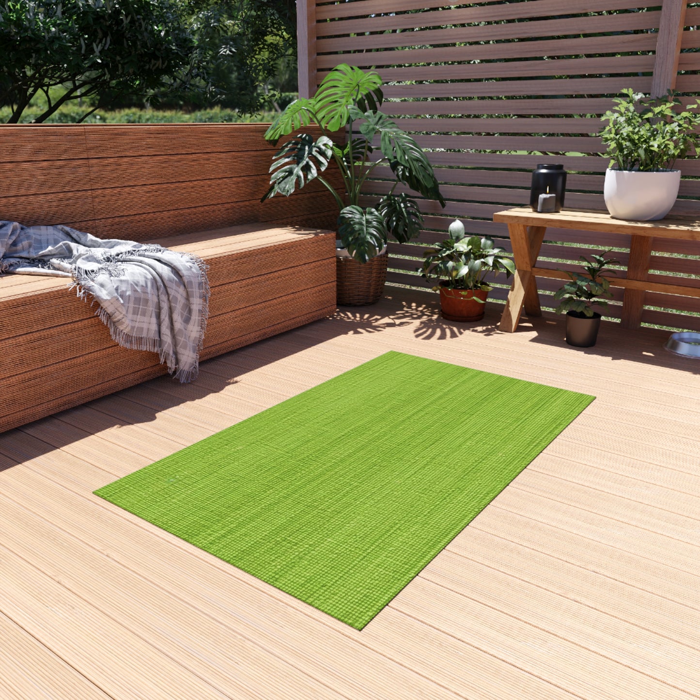 Lush Grass Neon Green: Denim-Inspired, Springtime Fabric Style - Outdoor Rug