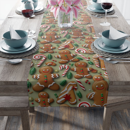 Gingerbread Man Christmas Cookie - Tree - Candy Cane - Table Runner (Cotton, Poly)