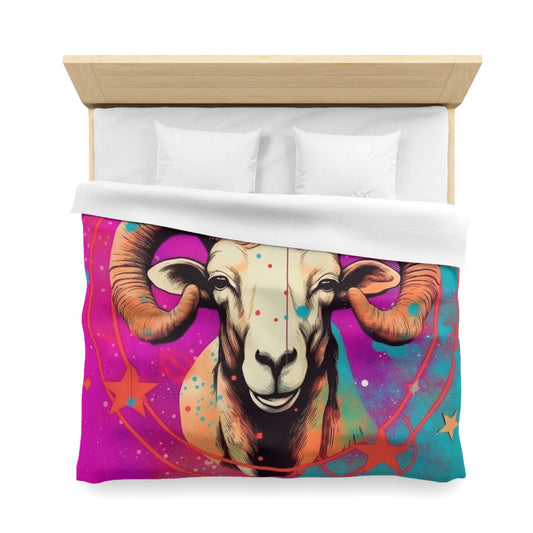 Pop Art Aries Constellation - Vibrant Zodiac Ram Symbol - Microfiber Duvet Cover