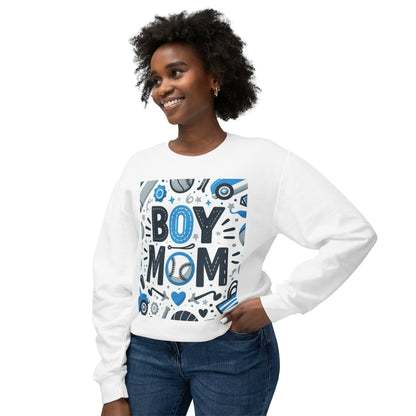 Boymom Design Shirt, Boy Mom Baseball Gift, Unisex Lightweight Crewneck Sweatshirt